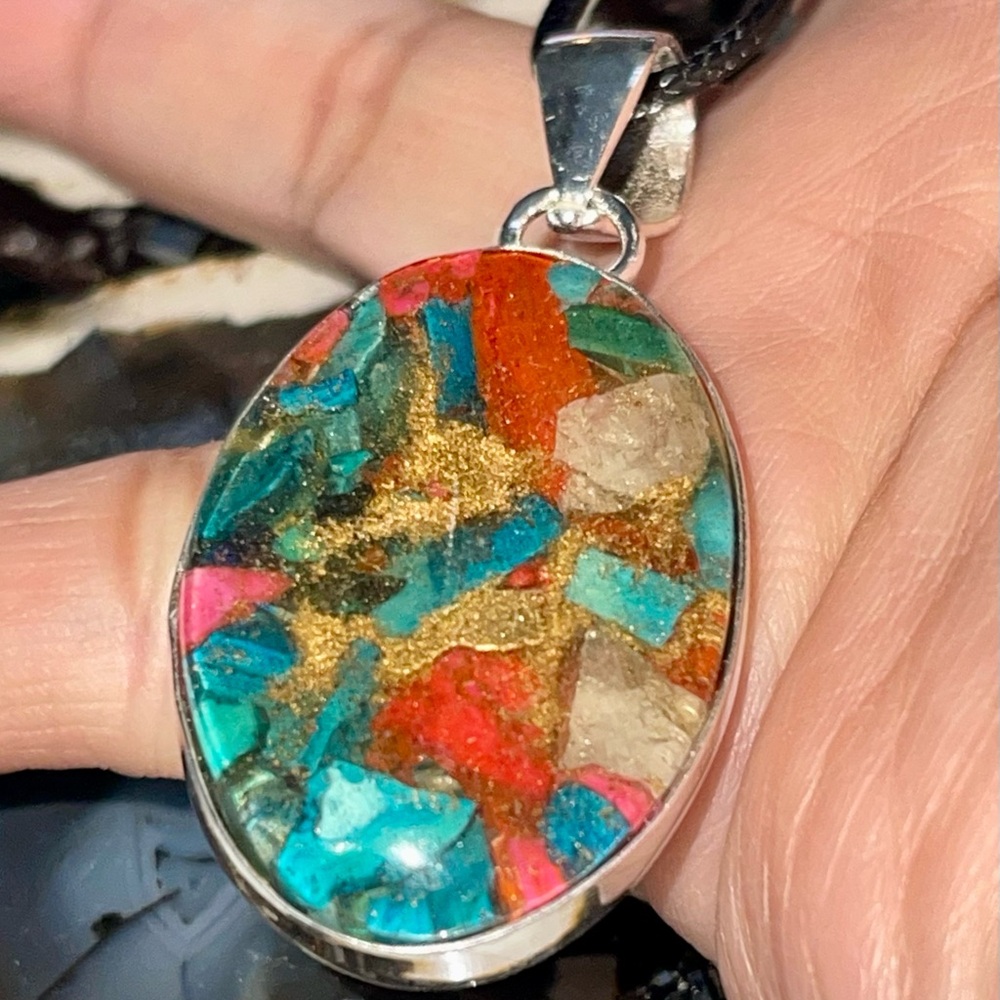 Brecciated Spiny Turquoise in Copper Pendant 2” - Picture 5 of 16